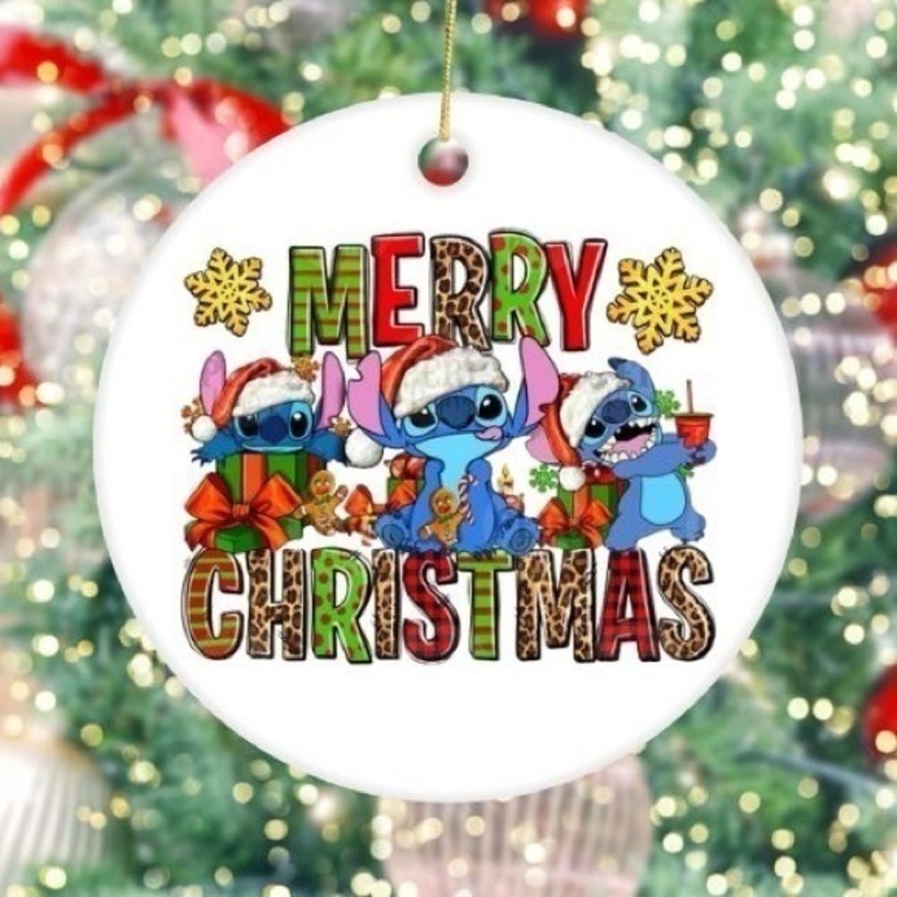 Stitch Merry Christmas White Ceramic Christmas Ornament
